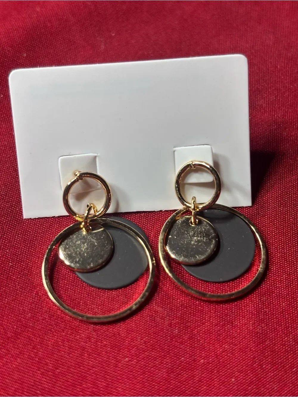 New Gold and Black Layered Hoop Drop Earrings